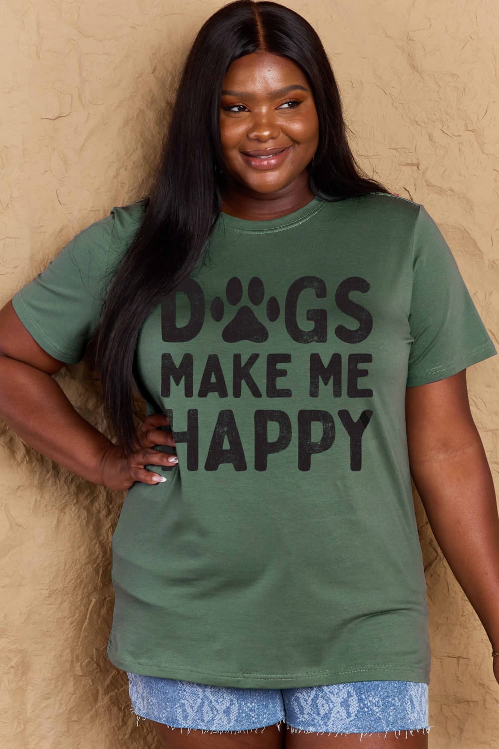 Simply Love Full Size DOGS MAKE ME HAPPY Graphic Cotton T-Shirt