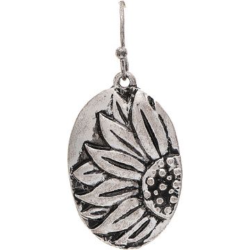 Silver Sunflower Edge Oval Earring