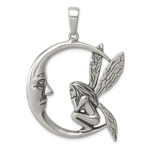 Sterling Silver Fairy on the Moon Necklace