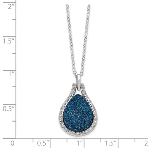 Sterling Silver Cobalt Druzy Quartz and Diamond Necklace