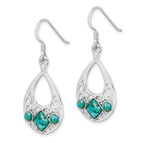 Sterling Silver Rhodium-plated Recon. Turquoise Dangle Earrings