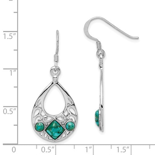 Sterling Silver Rhodium-plated Recon. Turquoise Dangle Earrings