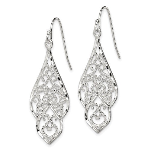 Sterling Silver Diamond Cut Filigree Dangle Earrings