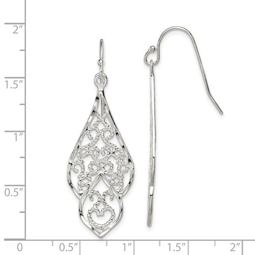 Sterling Silver Diamond Cut Filigree Dangle Earrings