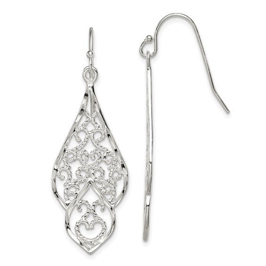 Sterling Silver Diamond Cut Filigree Dangle Earrings