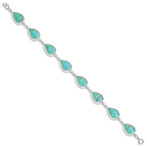 Sterling Silver Rhodium-plated Teardrop Synthetic Turquoise Bracelet