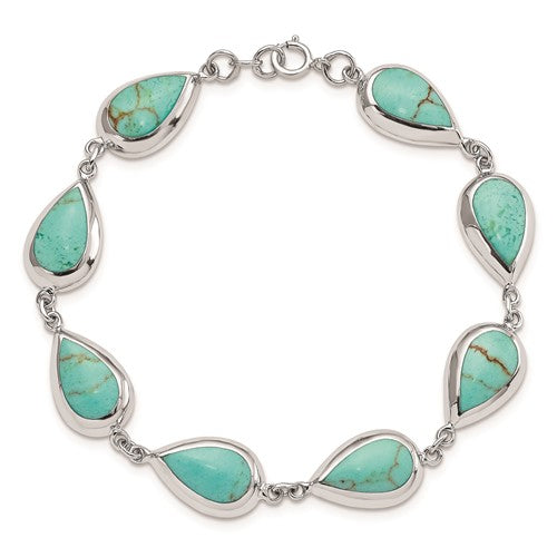 Sterling Silver Rhodium-plated Teardrop Synthetic Turquoise Bracelet