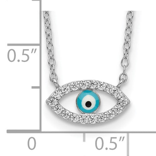 Sterling Silver Rhodium-plated Enamel Eye with CZ Necklace