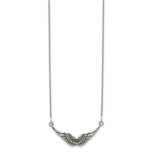 Sterling Silver Polished and Antiqued Wings Necklace