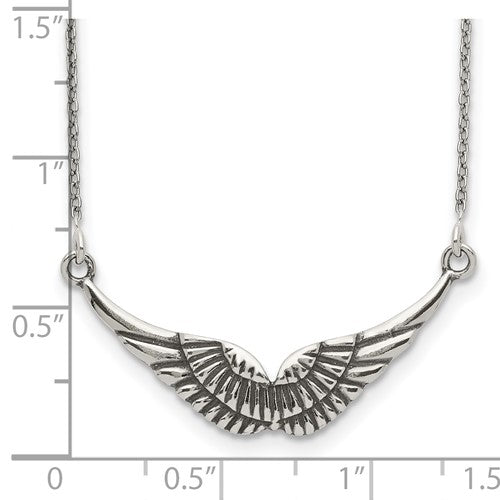 Sterling Silver Polished and Antiqued Wings Necklace