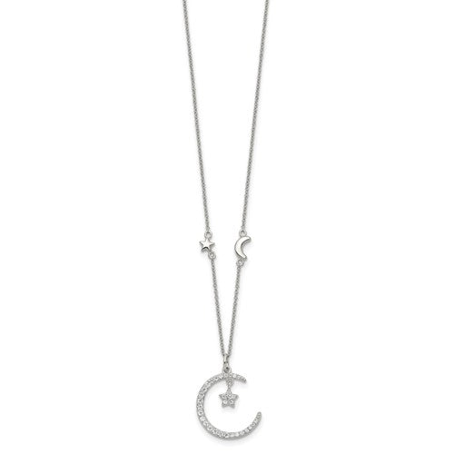 Sterling Silver CZ Moon and Star Necklace