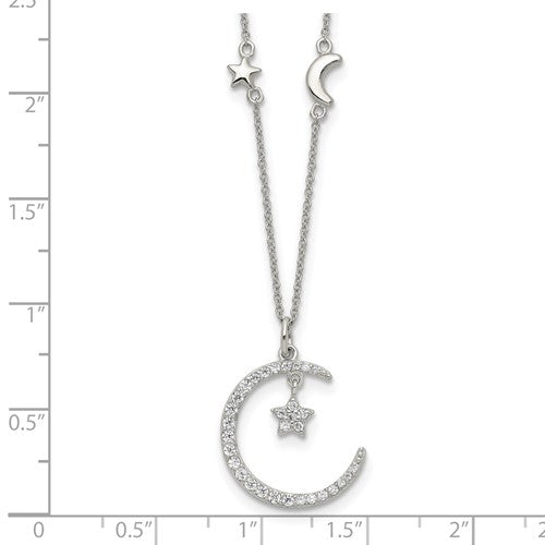 Sterling Silver CZ Moon and Star Necklace