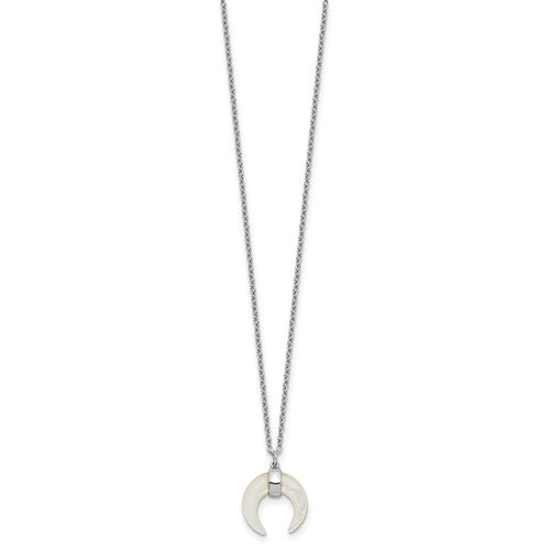 Sterling Silver RH-plated Mother Of Pearl Moon Necklace