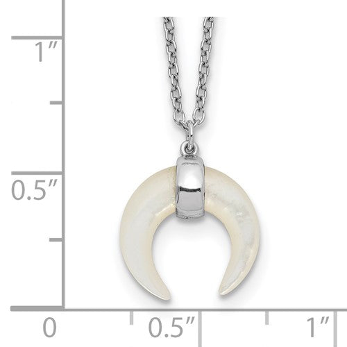 Sterling Silver RH-plated Mother Of Pearl Moon Necklace