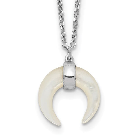 Sterling Silver RH-plated Mother Of Pearl Moon Necklace