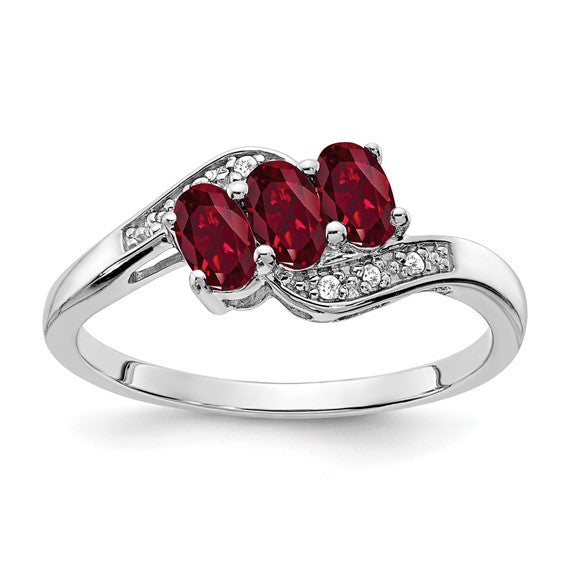 Sterling Silver Created Ruby and Diamond Ring