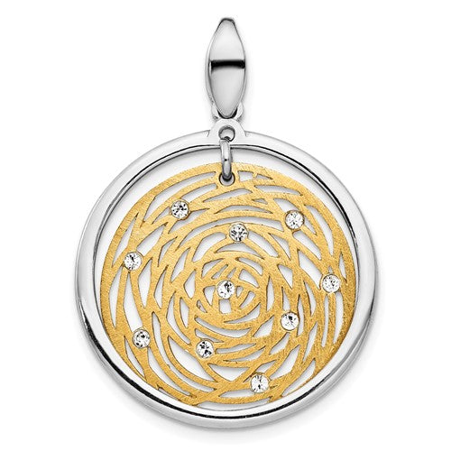 Sterling Silver Gold-tone Polished Scratch-finish CZ Pendant