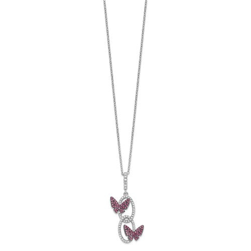 Sterling Silver Rhodium-plated CZ Butterflies Necklace