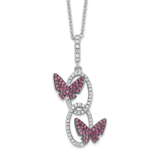 Sterling Silver Rhodium-plated CZ Butterflies Necklace