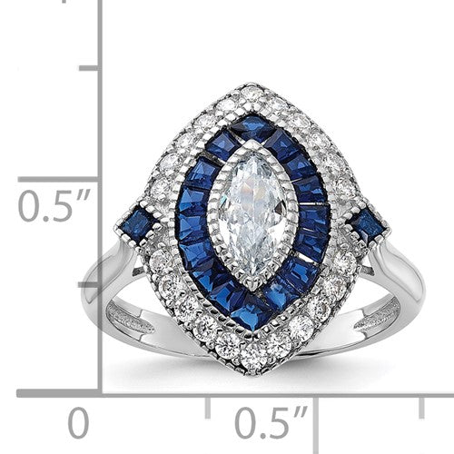 Sterling Silver Rhodium-plated CZ and Synthetic Blue Spinel Ring