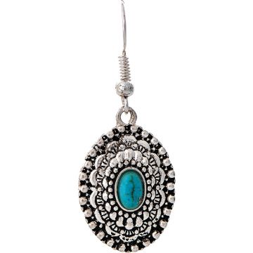 Silver Decorative Edge Turquoise Gem Earring