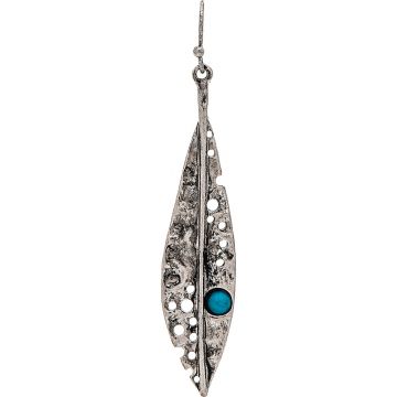 Silver Turquoise Gem Organic Feather Earring