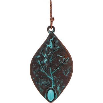 Patina Etched Leaf Turquoise Gem Earring